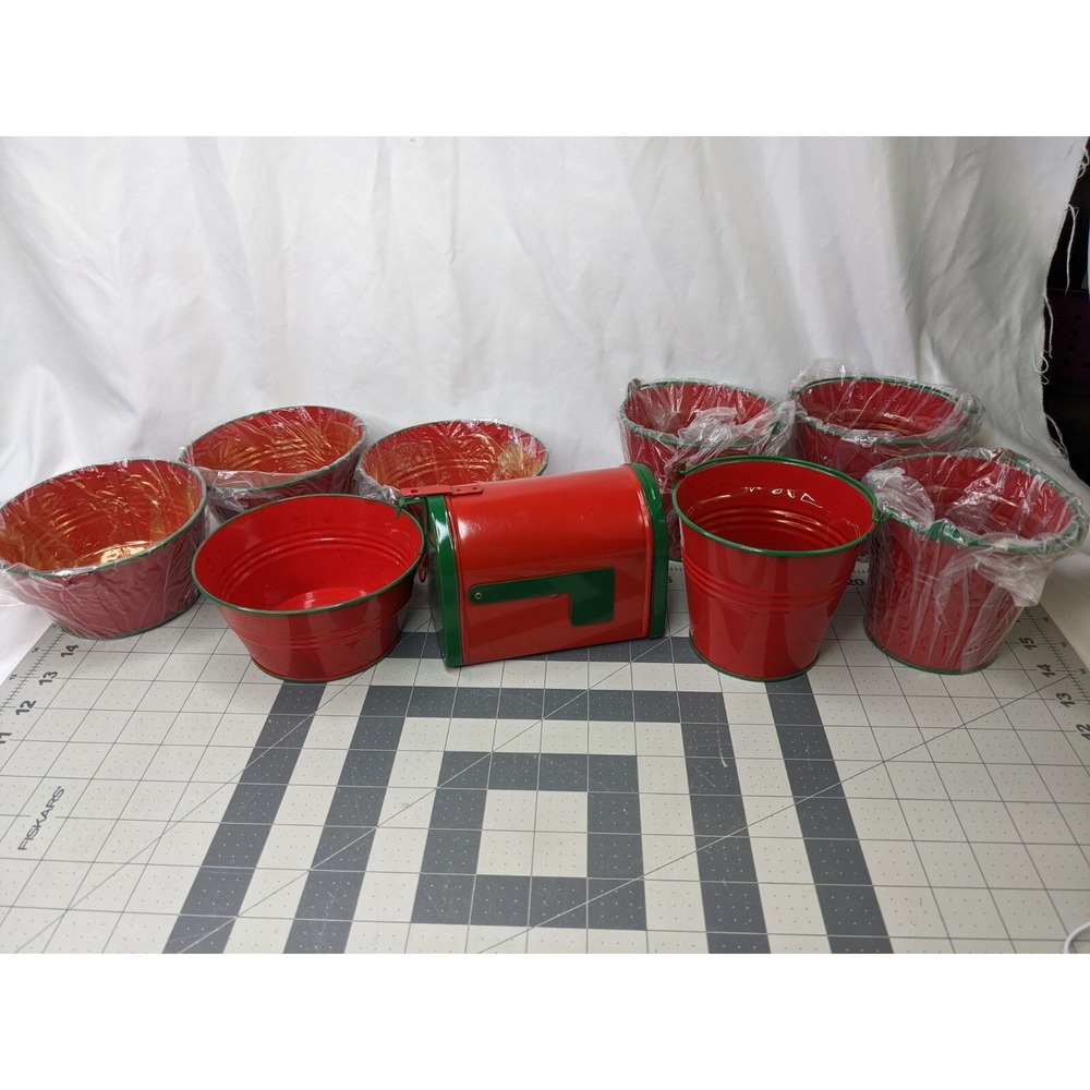 Pacific Rim Metal Pail Bucket Mailbox‎ Planter Decoration Lot